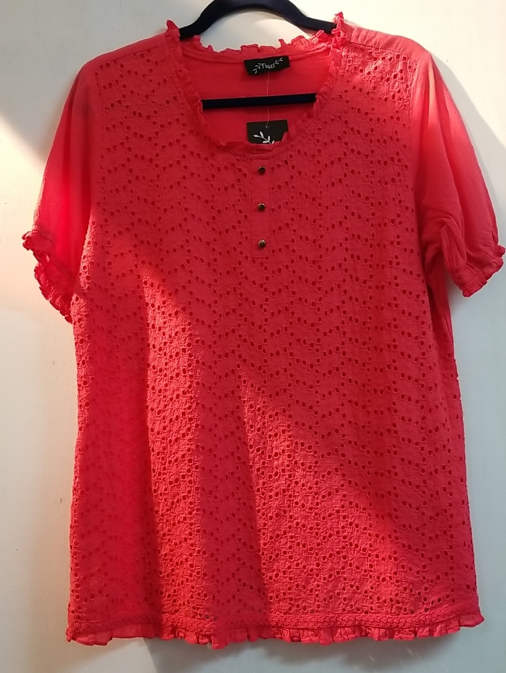 Eyelet Short Sleeve Blouse in Coral Red by j.jill